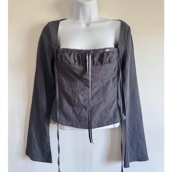Princess Polly Gray Long Sleeve Corset Style Top Women’s US 4 Milkmaid Coquette - Picture 1 of 9